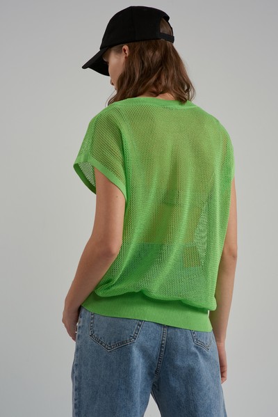 Джемпер из вязаного трикотажа без рукавов VASSA CODE, пол женский, цвет зеленый, фото №5