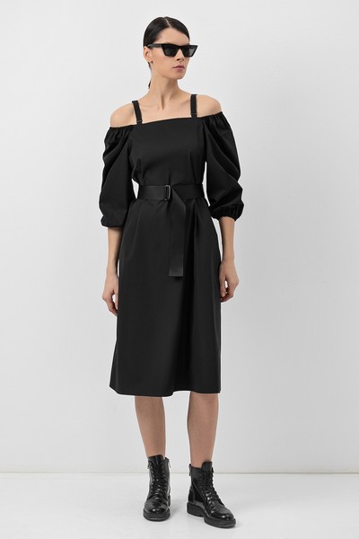 Платье с объемными рукавами VASSA&Co, пол женский, цвет черный, фото №2