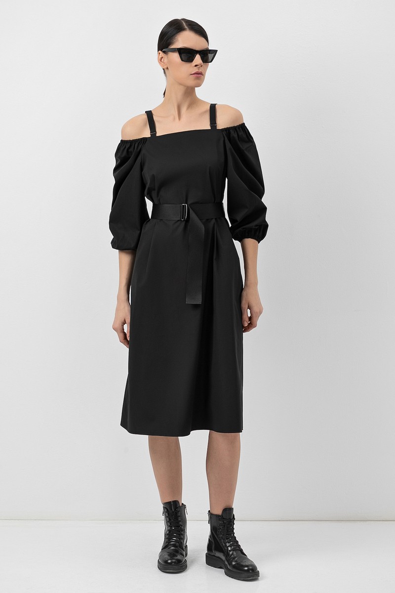Платье с объемными рукавами VASSA&Co, пол женский, цвет черный, фото №2