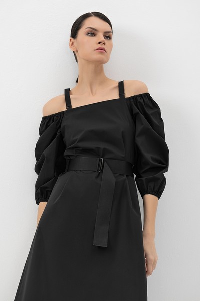 Платье с объемными рукавами VASSA&Co, пол женский, цвет черный, фото №3