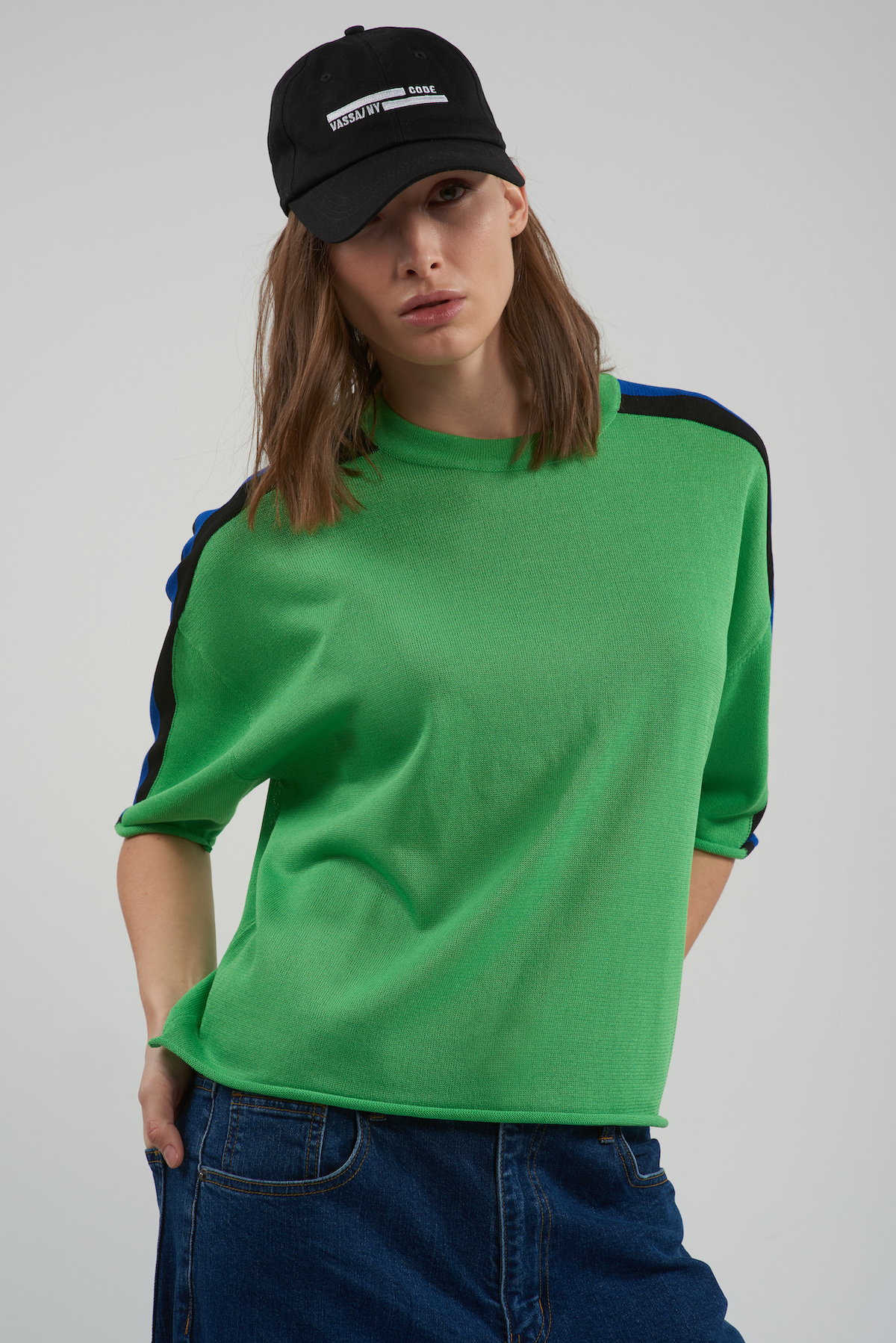 Джемпер с коротким рукавом VASSA CODE, пол женский, цвет зеленый