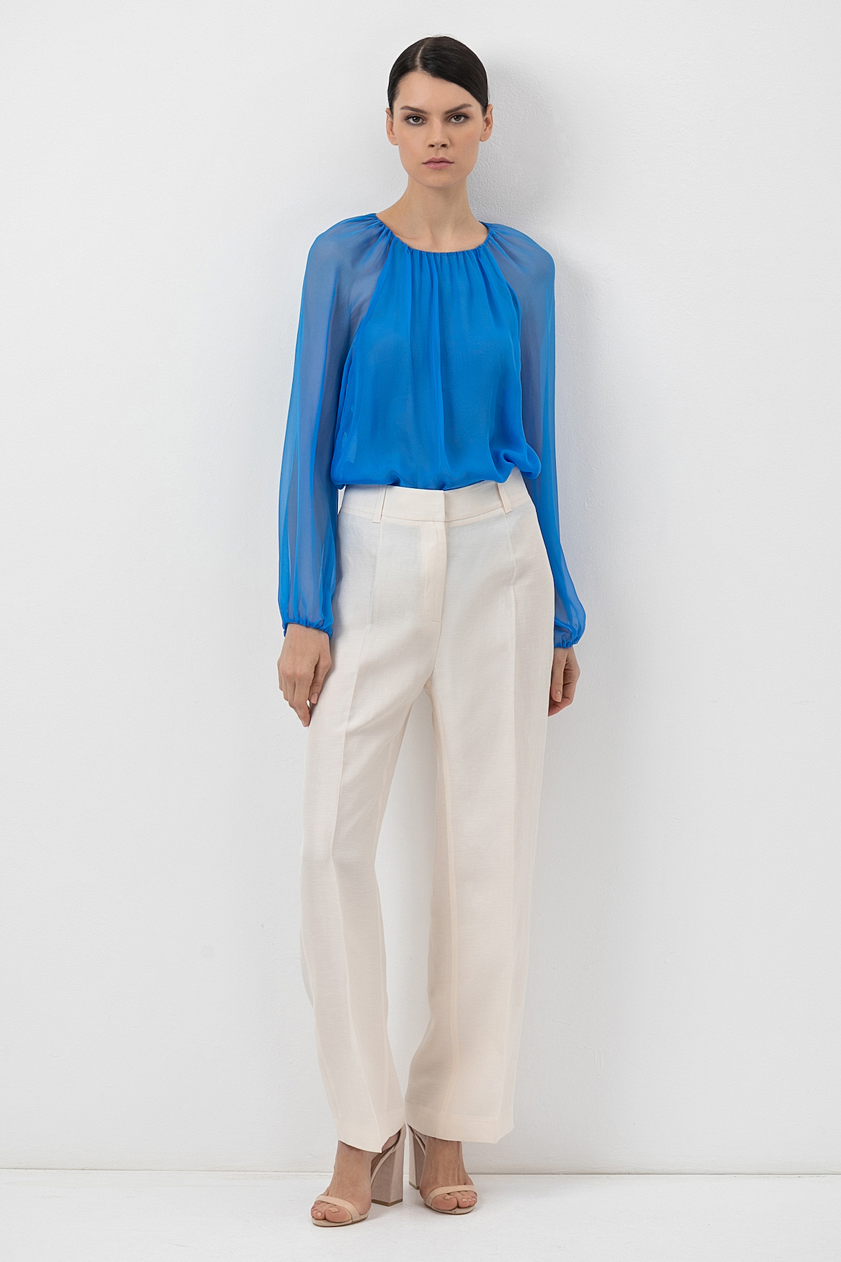 Блузка из шелка VASSA&Co, пол женский, цвет синий, фото №2