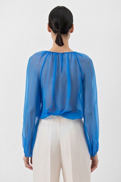 Блузка из шелка VASSA&Co, пол женский, цвет синий, фото №3