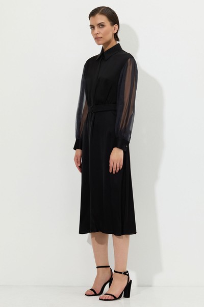 Платье c полупрозрачными рукавами VASSA&Co, пол женский, цвет черный, фото №2