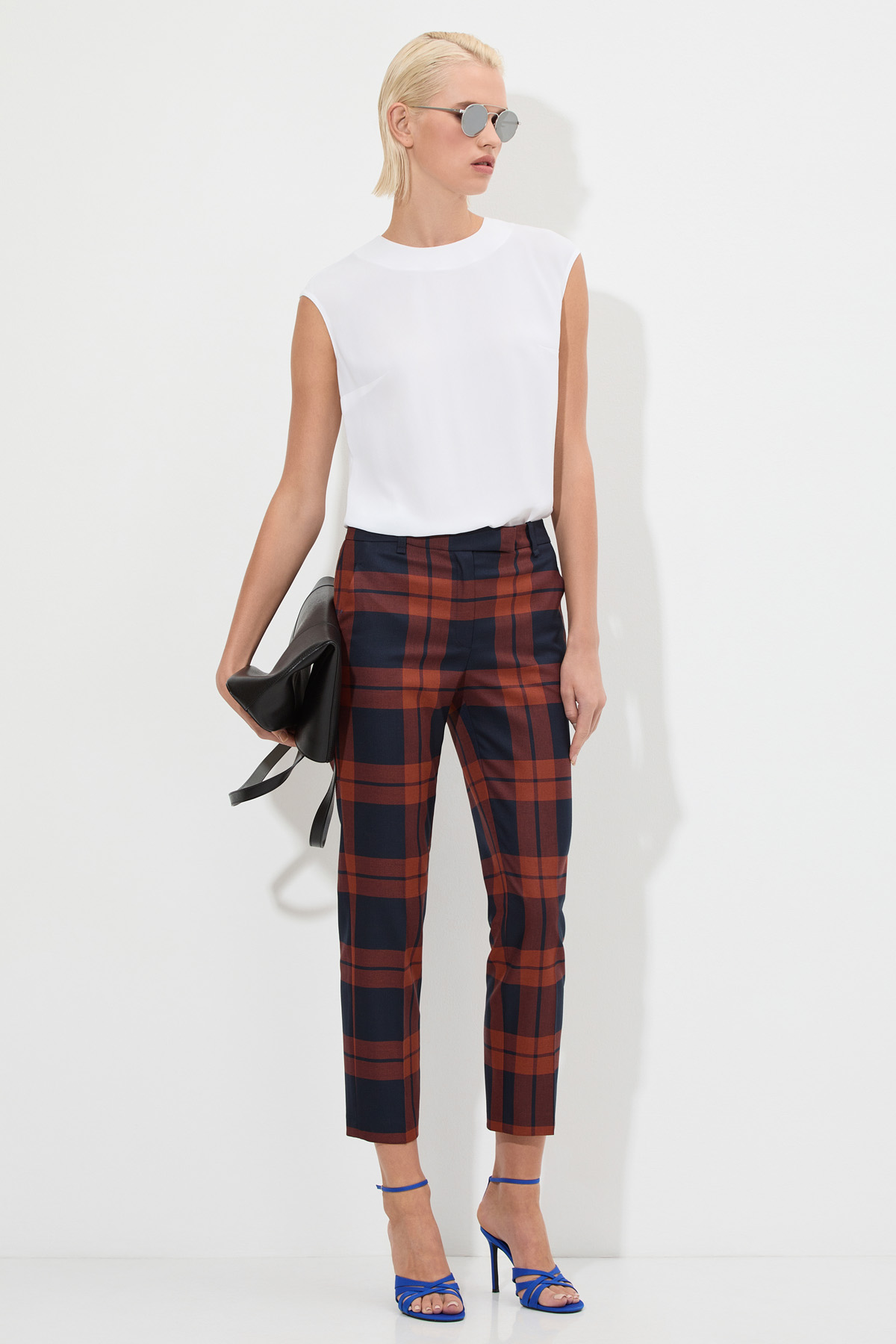 Брюки из клетчатой ткани VASSA&Co, пол женский, цвет красный