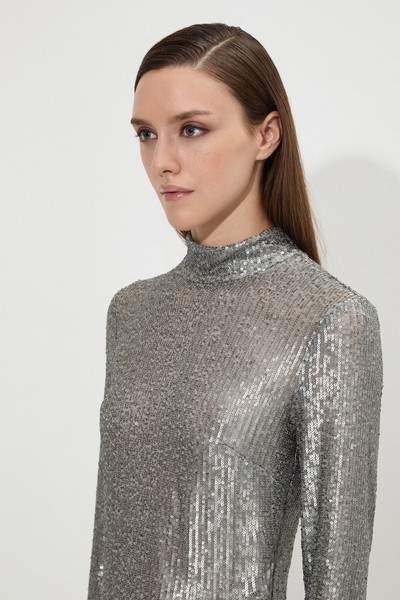 Блузка с пайетками VASSA&Co, пол женский, цвет серый, фото №4
