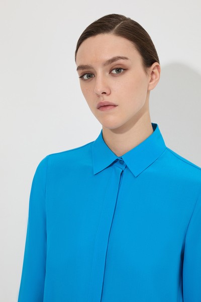 Блузка из 100% шелка VASSA&Co, пол женский, цвет синий, фото №3