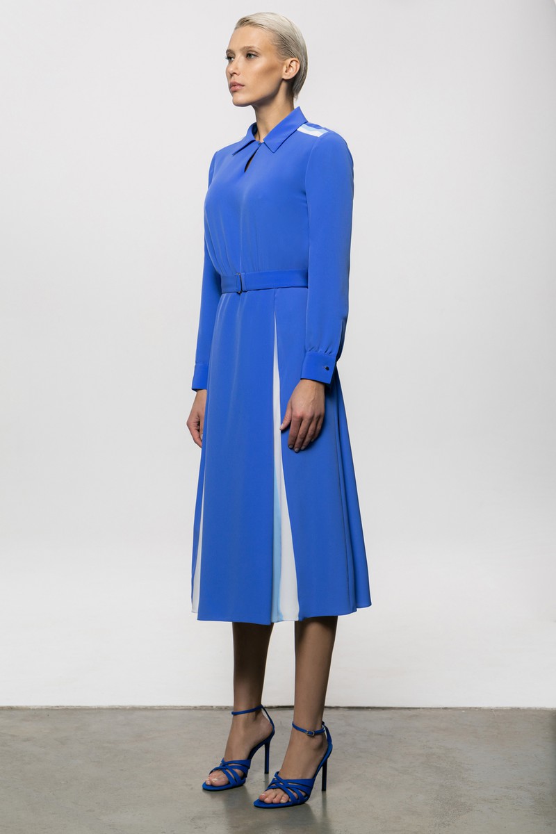 Платье A-силуэта с поясом VASSA&Co, пол female, цвет голубой, фото №2
