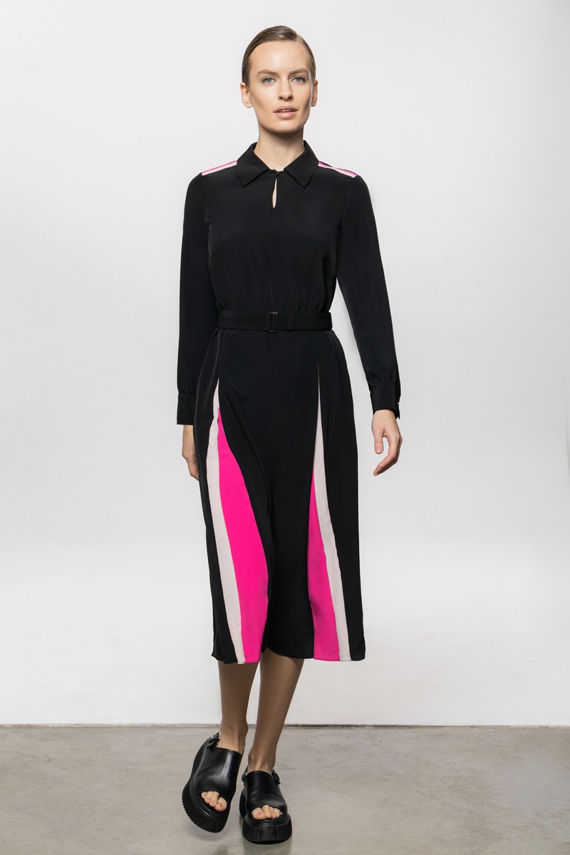 Платье A-силуэта с поясом VASSA&Co, пол женский, цвет черный, фото №3