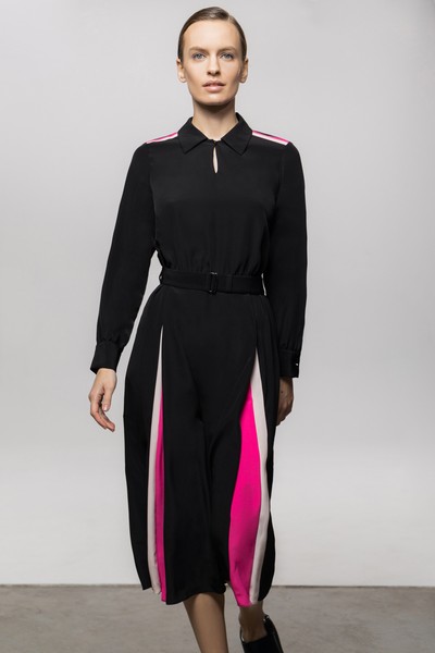 Платье A-силуэта с поясом VASSA&Co, пол женский, цвет черный, фото №4