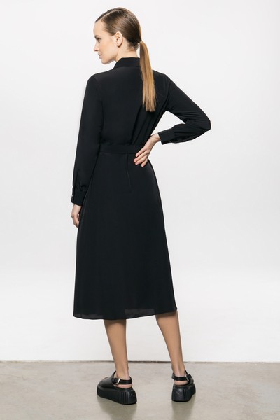 Платье A-силуэта с поясом VASSA&Co, пол женский, цвет черный, фото №5