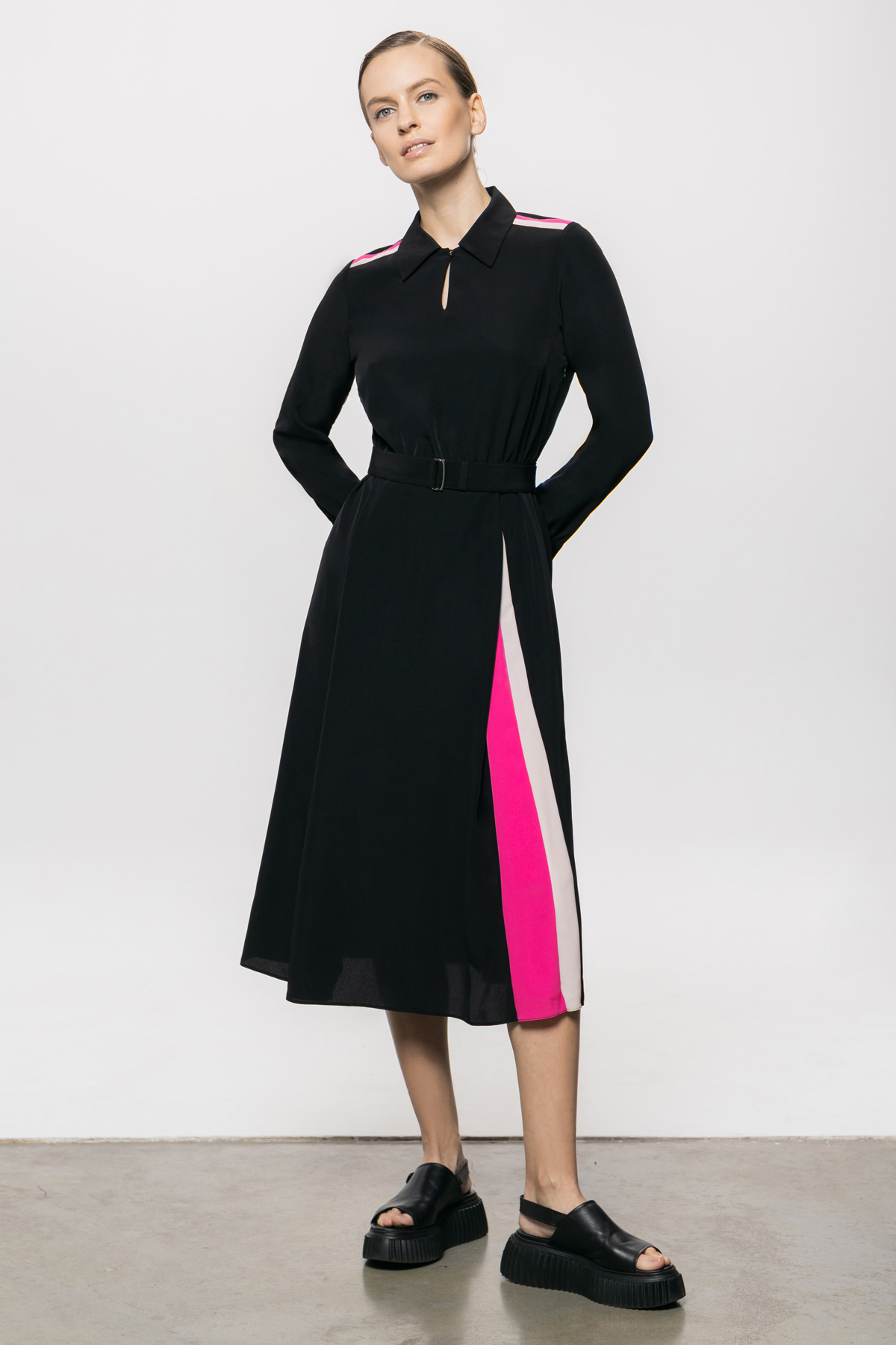 Платье A-силуэта с поясом VASSA&Co, пол женский, цвет черный