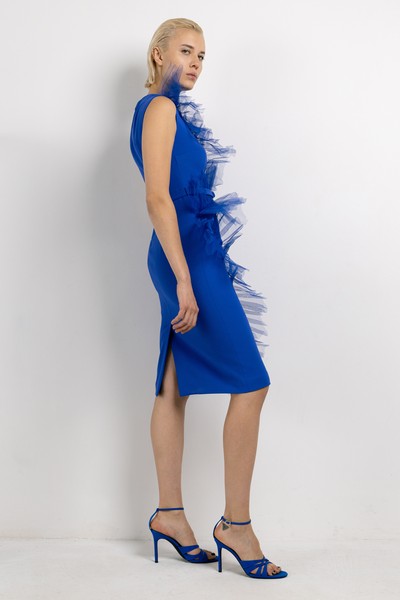 Платье с декором из сетки VASSA&Co, пол женский, цвет синий, фото №2