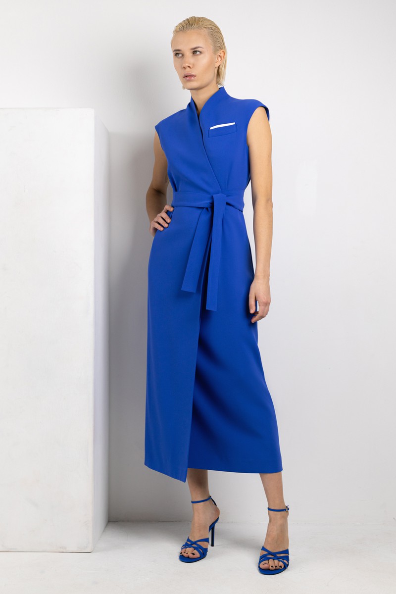 Платье на запах в длине миди VASSA&Co, пол female, цвет синий, фото №2