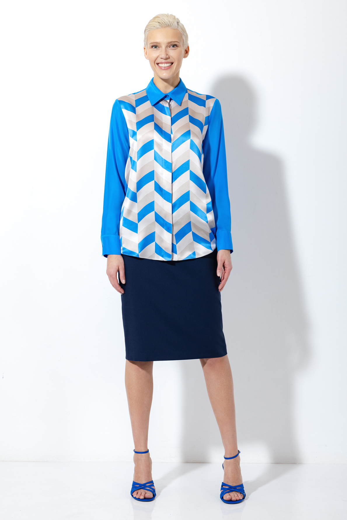 Блузка из 100% шелка VASSA&Co, пол женский, цвет синий