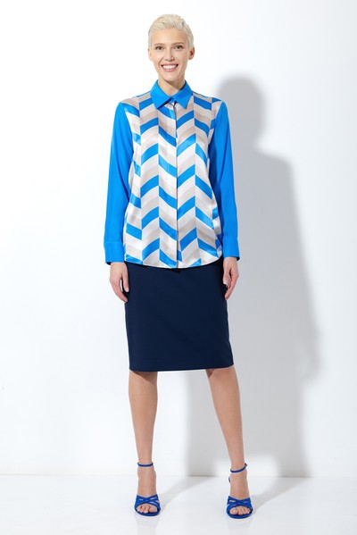 Блузка из 100% шелка VASSA&Co, пол женский, цвет синий, фото №4