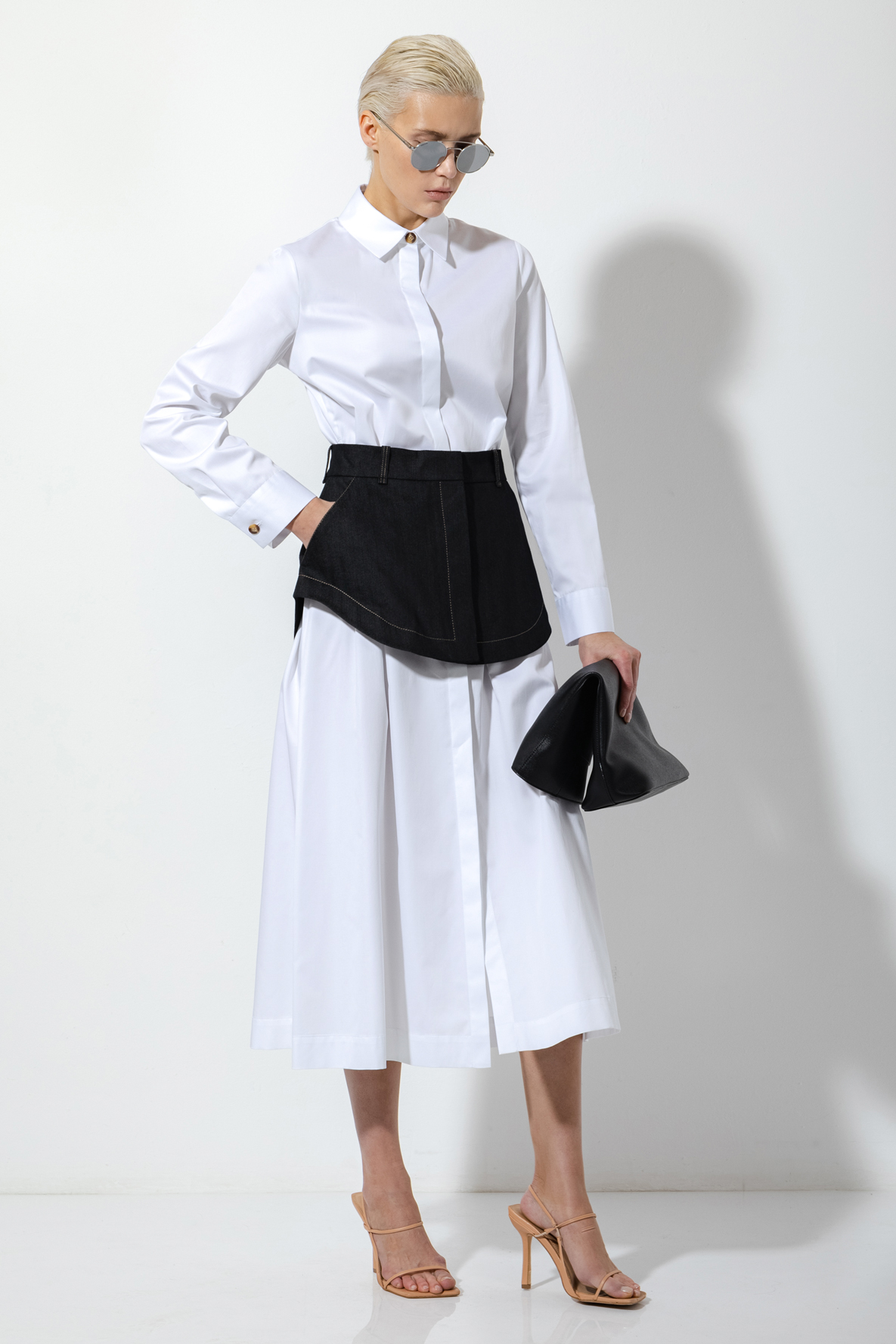 Платье с баской из денима VASSA&Co, пол женский, цвет белый, фото №5