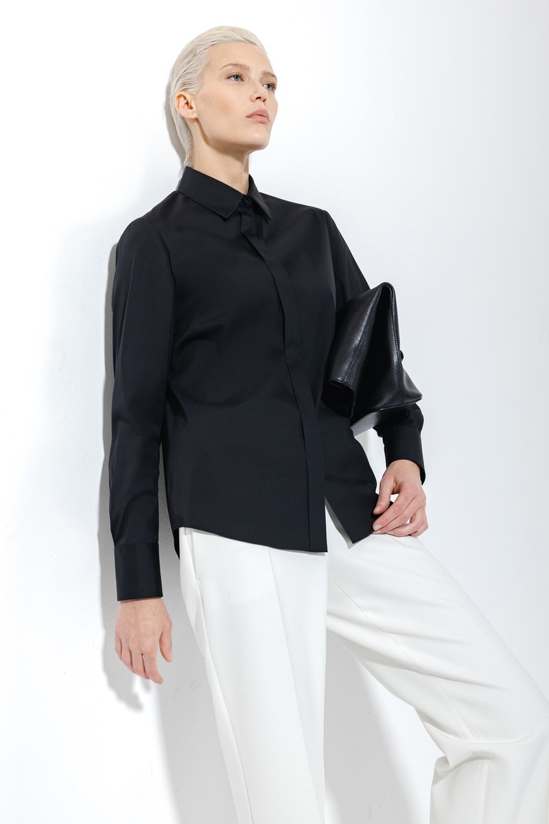 Базовая рубашка в черном цвете VASSA&Co, пол женский, цвет черный, фото №2
