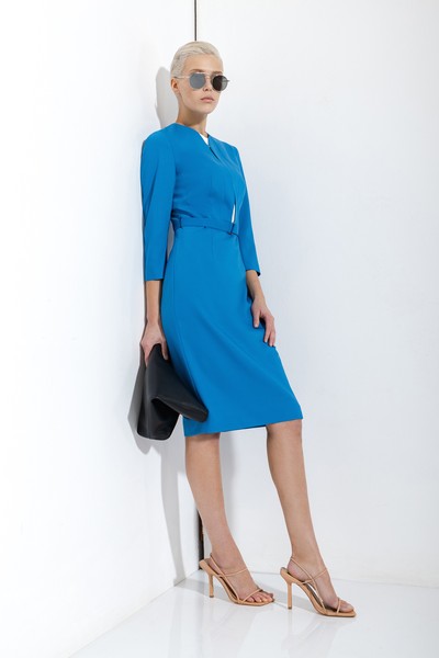 Платье-футляр с поясом VASSA&Co, пол женский, цвет голубой, фото №2