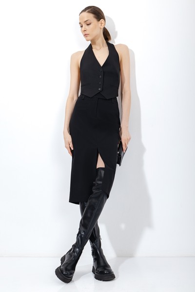 Юбка с высоким разрезом VASSA&Co, пол женский, цвет черный, фото №2