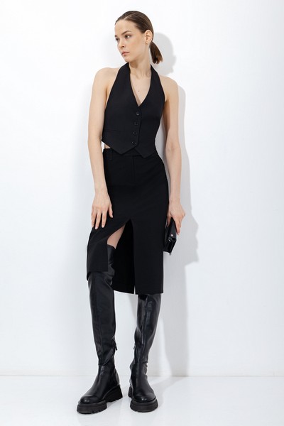 Юбка с высоким разрезом VASSA&Co, пол женский, цвет черный, фото №3