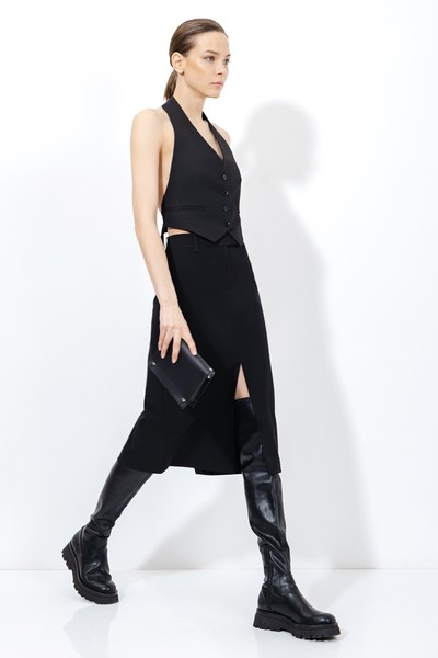 Юбка с высоким разрезом VASSA&Co, пол женский, цвет черный, фото №4