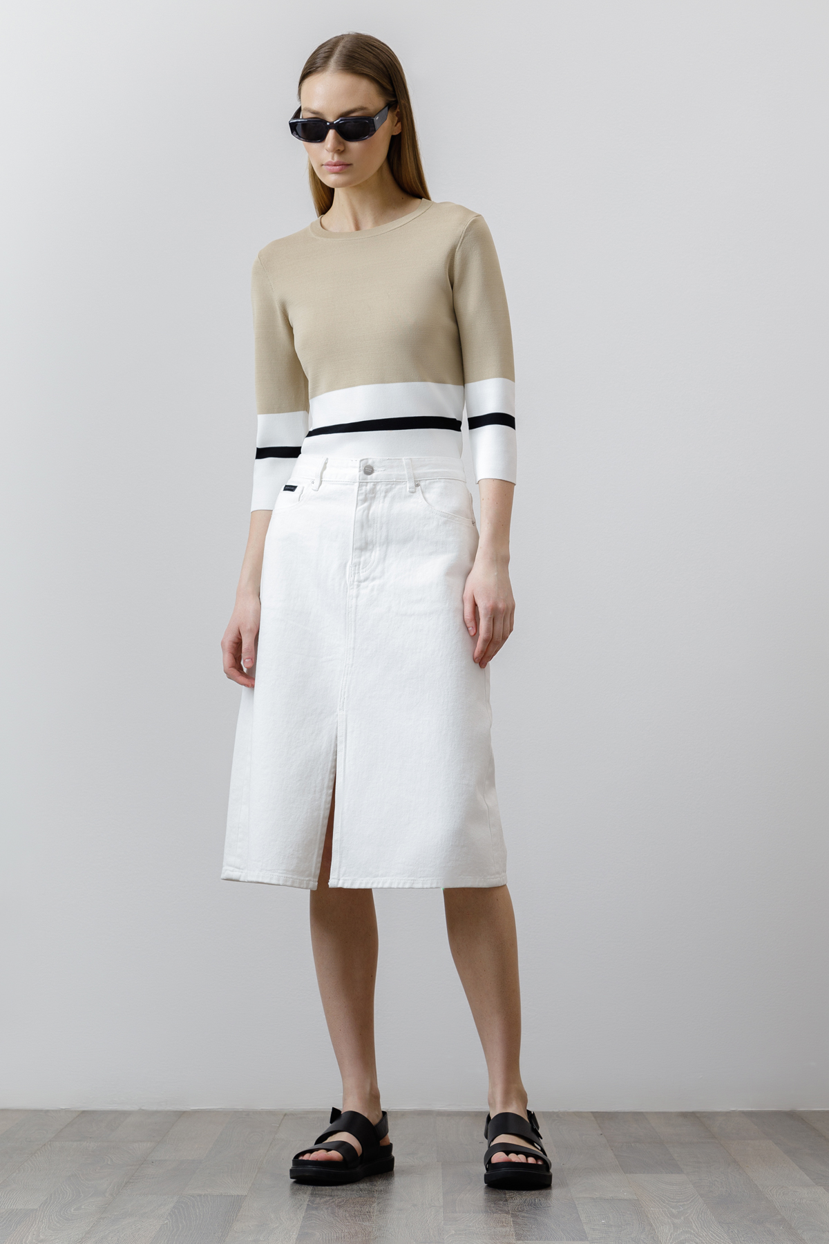 Джемпер с контрастной полосой , пол женский, цвет бежевый, фото №2