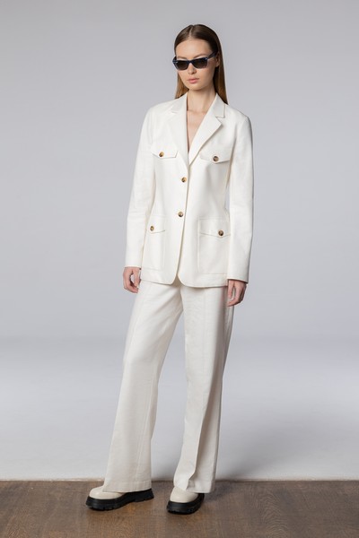 Жакет из хлопка и льна VASSA CODE, пол женский, цвет белый, фото №2