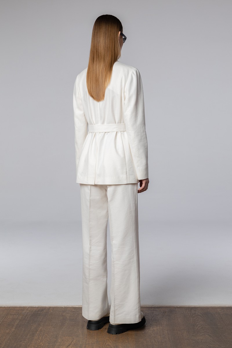 Жакет из хлопка и льна VASSA CODE, пол женский, цвет белый, фото №4