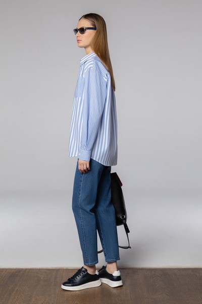 Рубашка в стиле «пэтчворк» VASSA CODE, пол женский, цвет голубой, фото №2