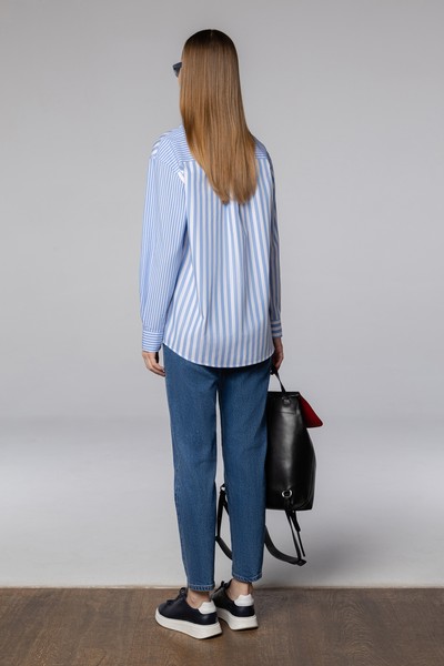 Рубашка в стиле «пэтчворк» VASSA CODE, пол женский, цвет голубой, фото №3