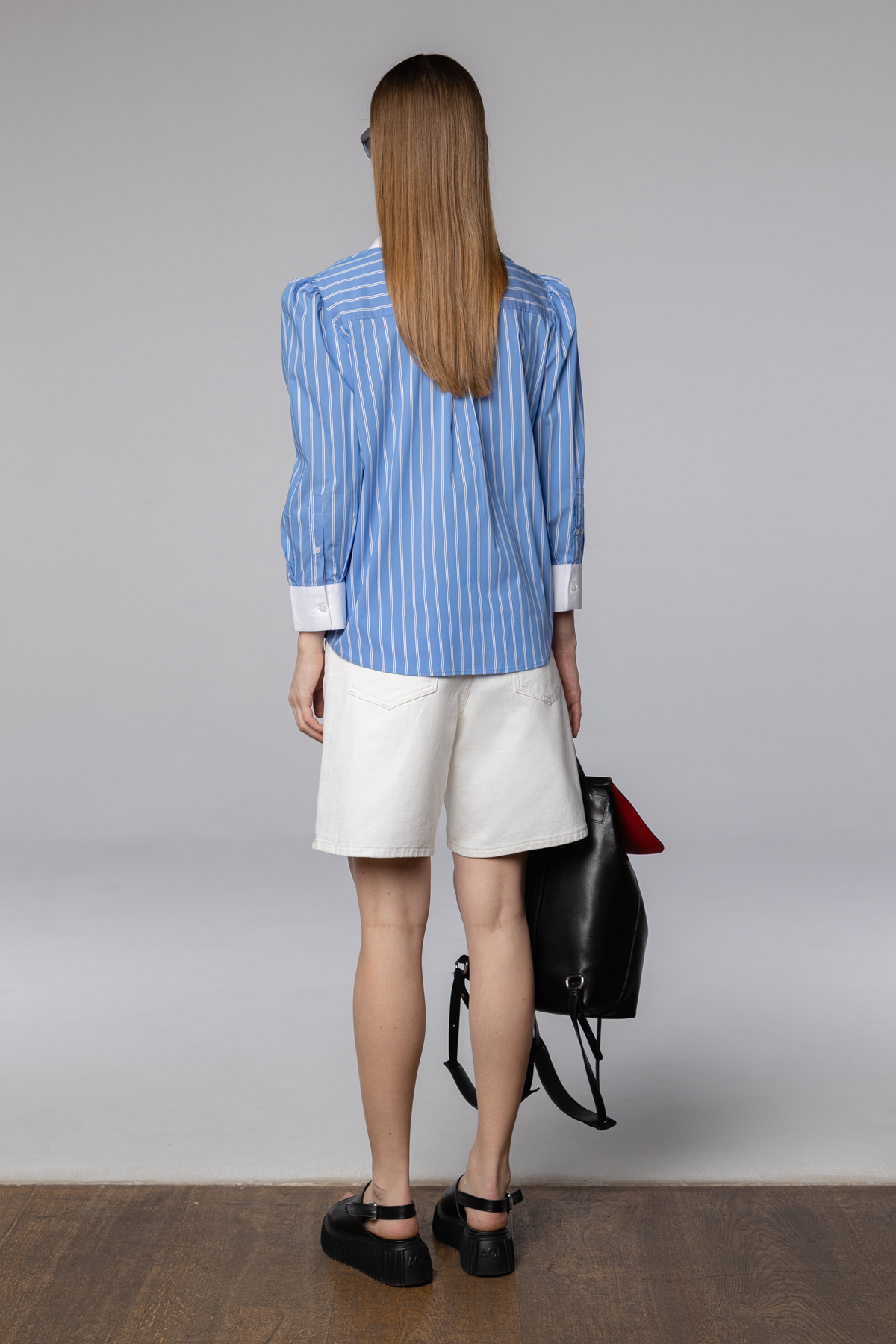 Блузка с объемными рукавами , пол женский, цвет голубой, фото №4