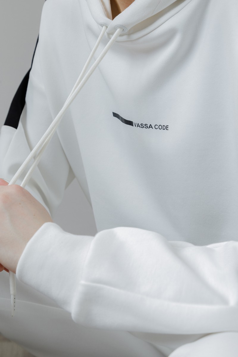 Худи с контрастными вставками , пол женский, цвет белый, фото №5