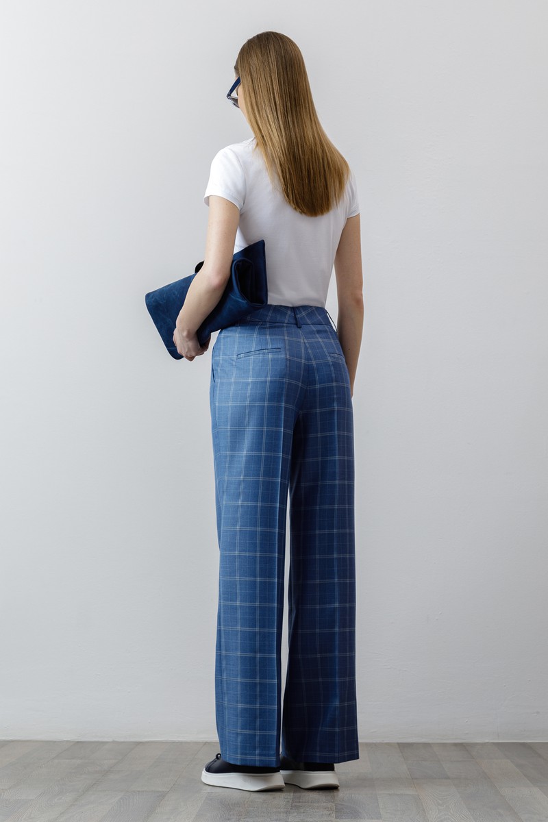 Брюки в клетку VASSA CODE, пол женский, цвет голубой, фото №3