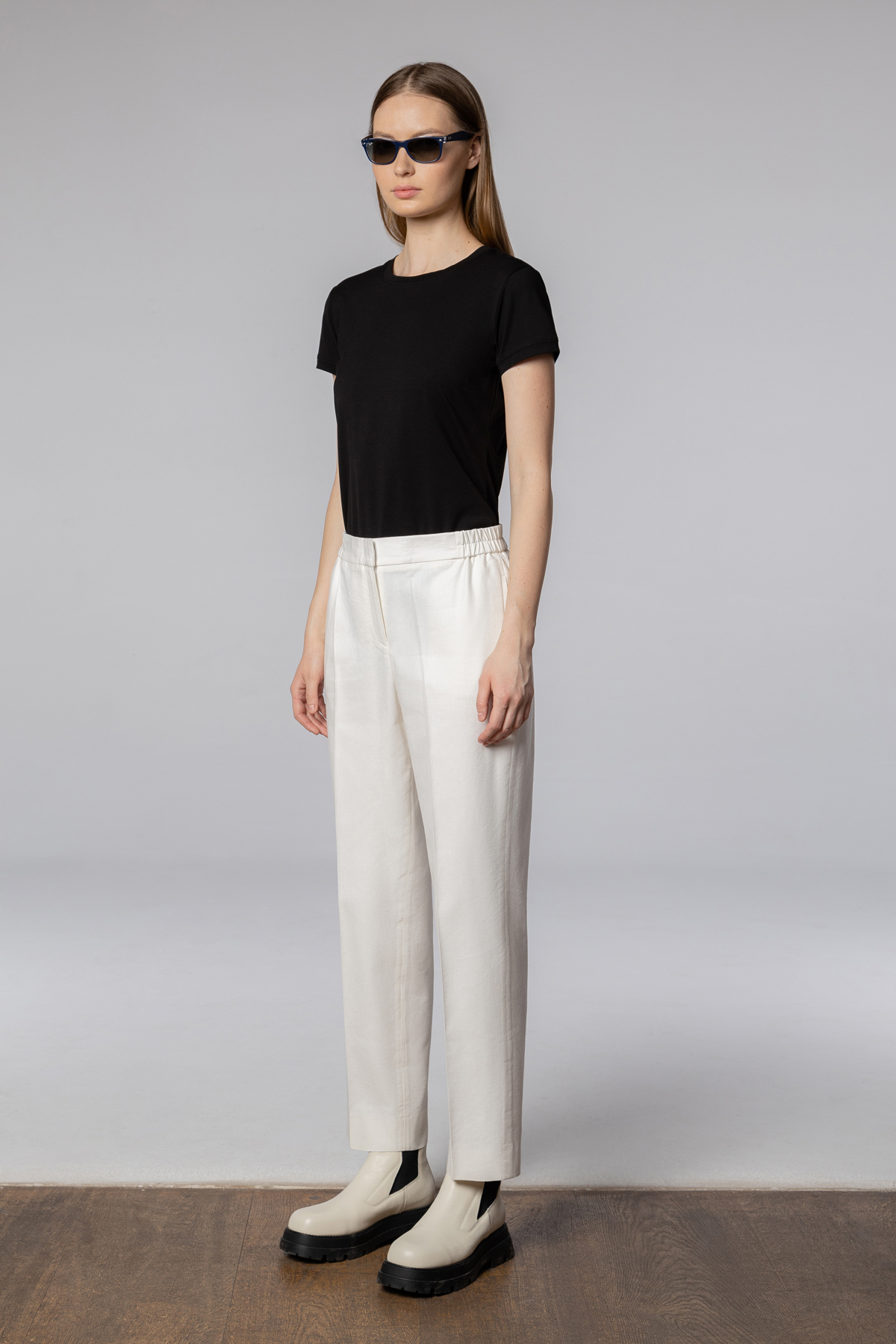 Брюки из льна и хлопка , пол женский, цвет белый