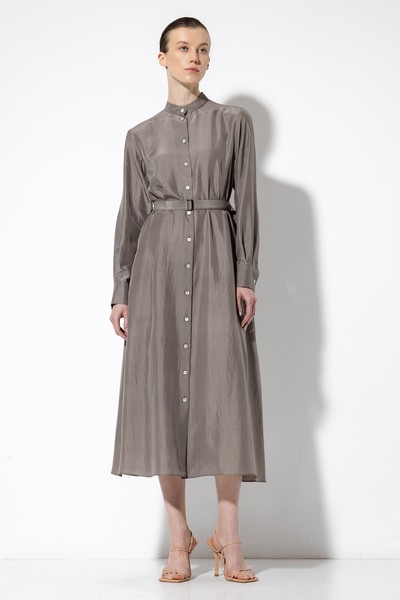 Платье-рубашка из 100% шелка VASSA&Co, пол женский, цвет коричневый, фото №2