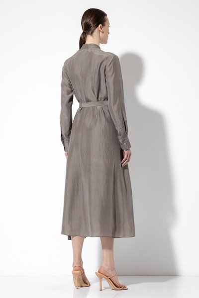 Платье-рубашка из 100% шелка VASSA&Co, пол женский, цвет коричневый, фото №3