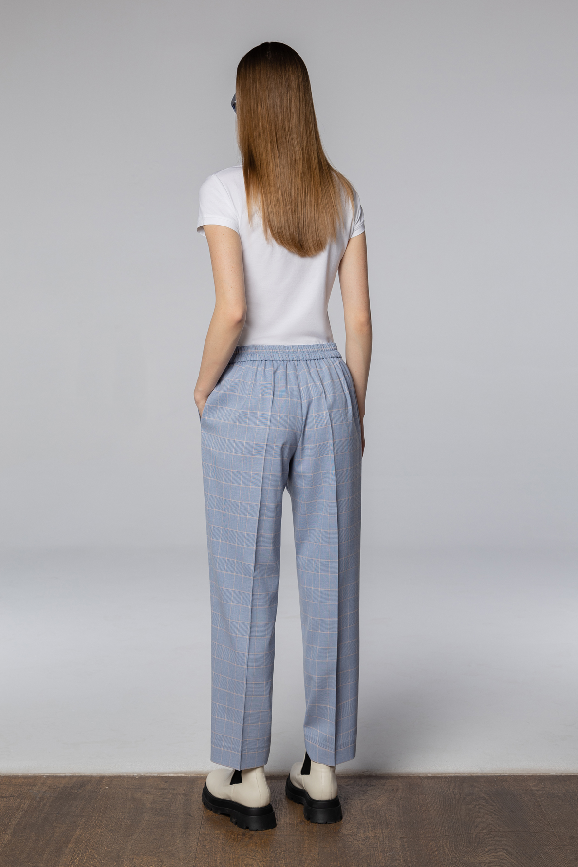 Брюки в клетку , пол female, цвет голубой