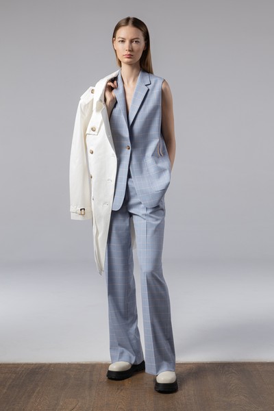 Брюки в клетку свободного кроя , пол женский, цвет голубой, фото №2