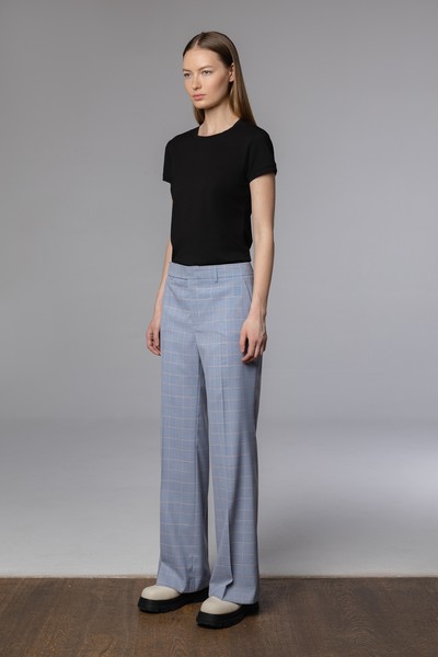 Брюки в клетку свободного кроя , пол женский, цвет голубой, фото №4