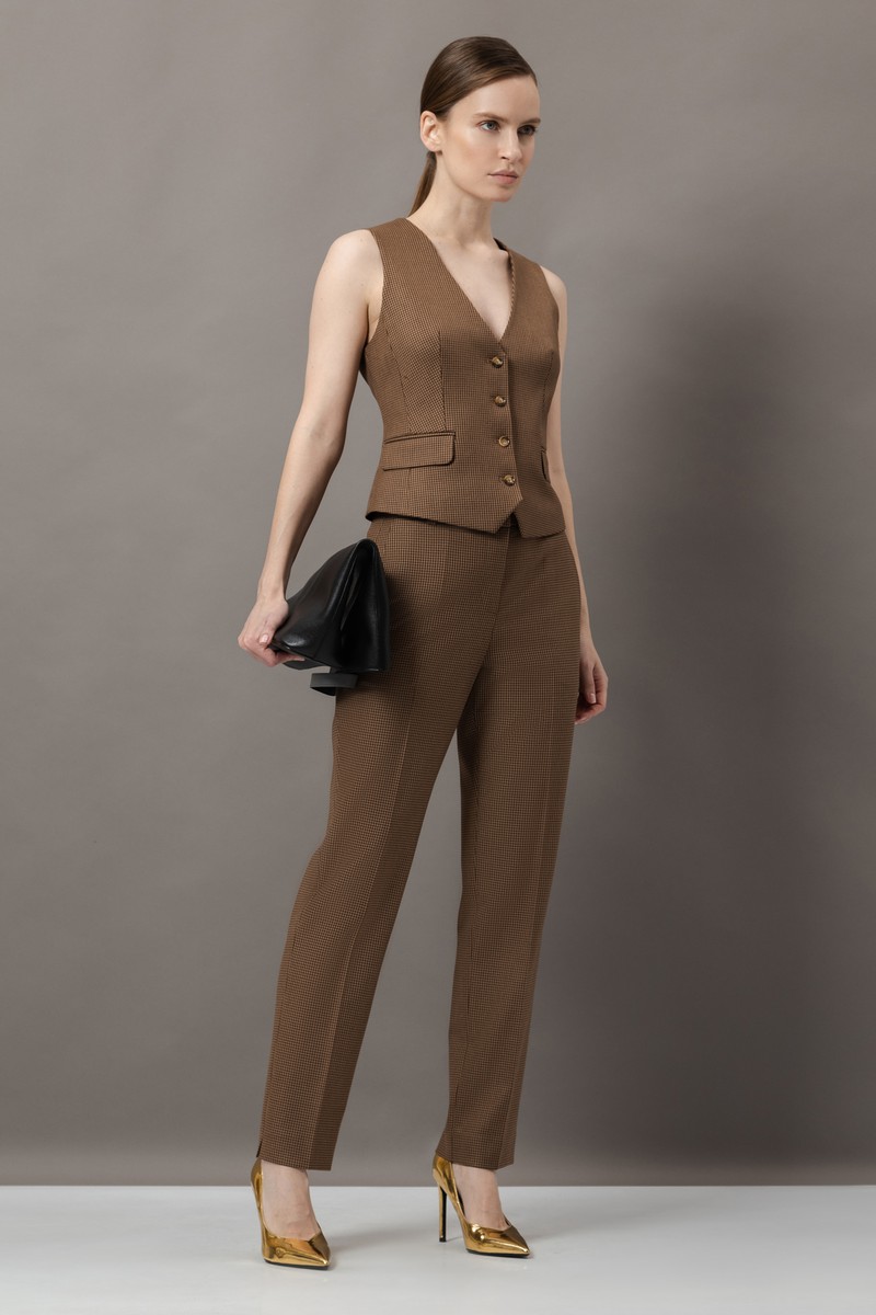 Брюки в мелкую клетку VASSA&Co, пол женский, цвет коричневый, фото №5
