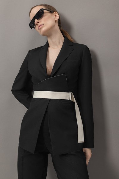 Жакет с контрастным поясом VASSA&Co, пол женский, цвет черный, фото №7