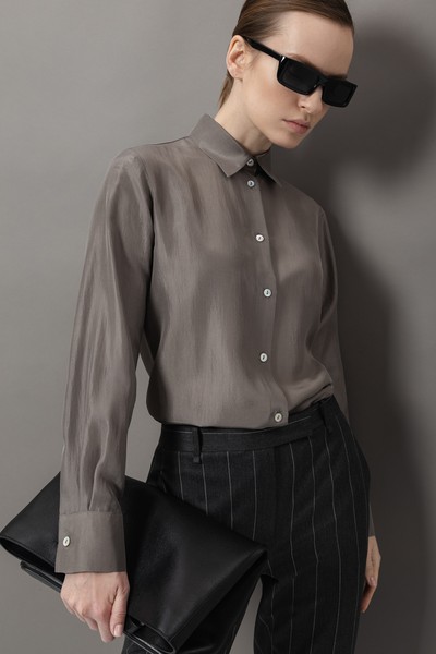 Блузка из шелка VASSA&Co, пол женский, цвет коричневый, фото №5