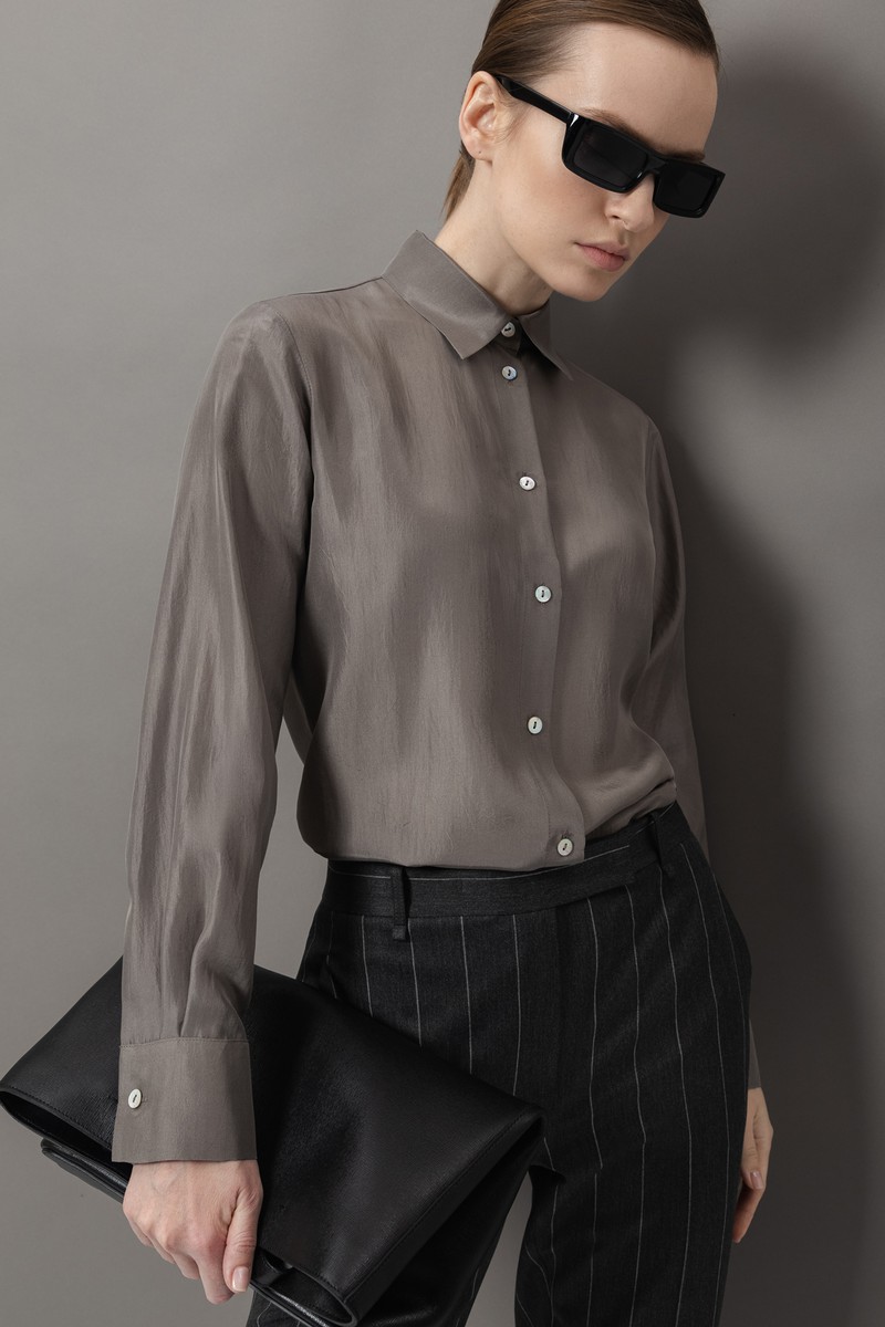 Блузка из шелка VASSA&Co, пол женский, цвет коричневый, фото №5