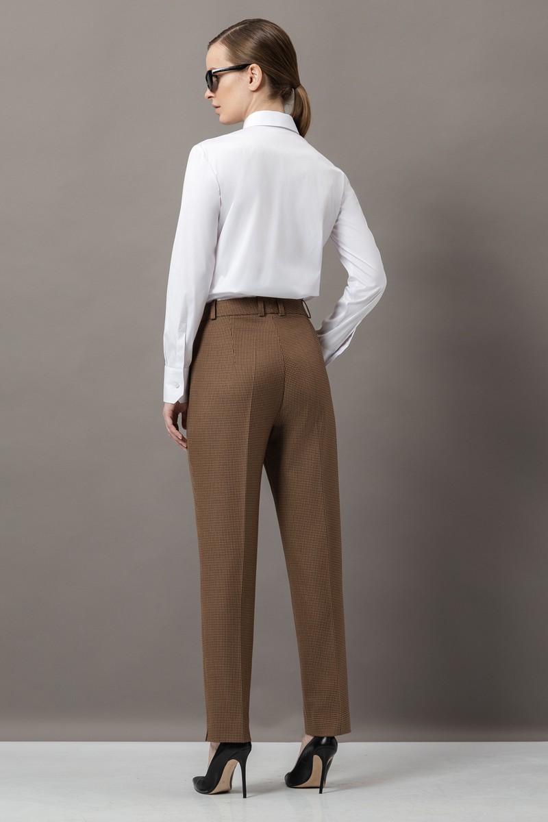 Брюки в мелкую клетку VASSA&Co, пол женский, цвет коричневый, фото №6