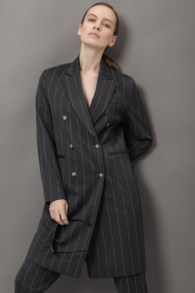 Удлиненный жакет в полоску VASSA&Co, пол женский, цвет серый, фото №4