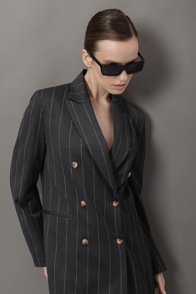 Удлиненный жакет в полоску VASSA&Co, пол женский, цвет серый, фото №3