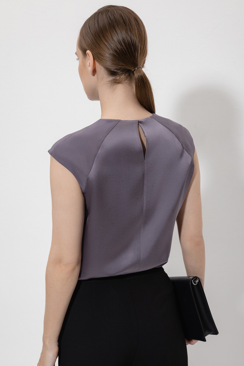 Блузка с фактурными вставками VASSA&Co, пол женский, цвет фиолетовый, фото №5