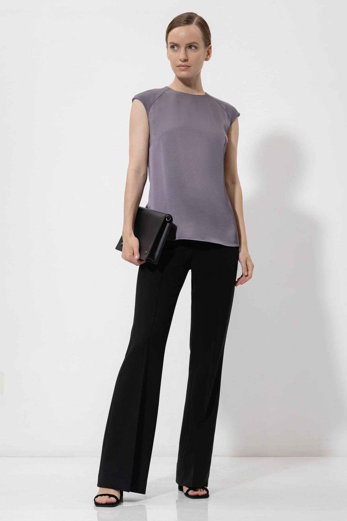 Блузка с фактурными вставками VASSA&Co, пол женский, цвет фиолетовый