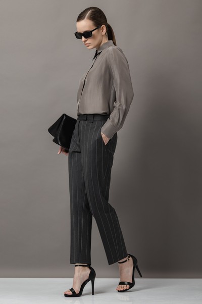 Брюки в полоску VASSA&Co, пол женский, цвет серый, фото №4